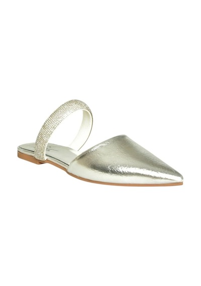 Fox Shoes U590491809 Gümüş Sivri Burunlu Kadın Terlik Gümüş-suni Deri