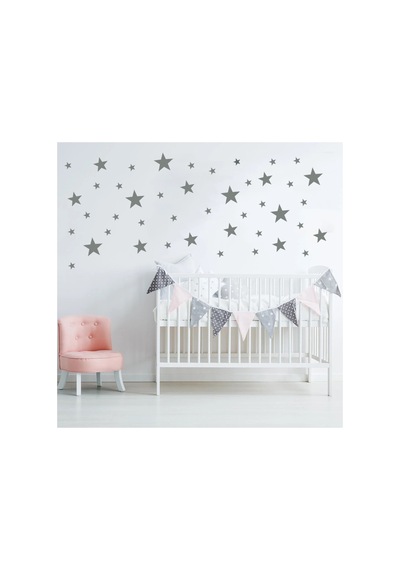Yıldız Duvar Sticker - 2,5 - 5 - 7,5 - 10cm Karışık Ebatlarda - 155 Adet Gri