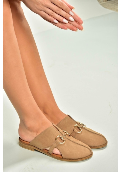 Fox Shoes U944150403 Vizon Hakiki Deri Önü Kapalı Kadın Terlik Vizon-hakiki Deri