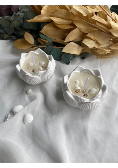 Bernami Mumluk Şamdanpinterest 2'li Deniz Kabuğu Süslemeli Lotus Mum Diğer