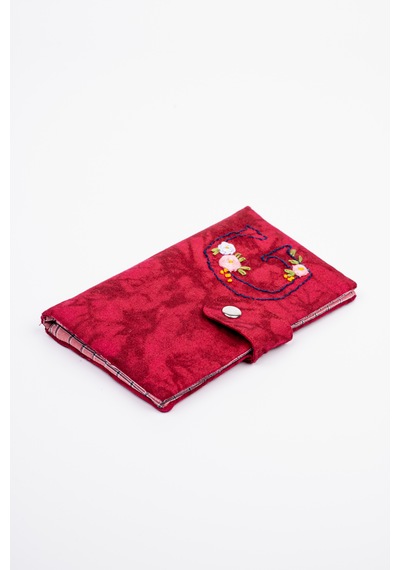 Fabric Craft Bag Kadın Cüzdanı, Kişiselleştirilebilir İsimli, Pamuklu Kumaş Kırmızı - Siyah