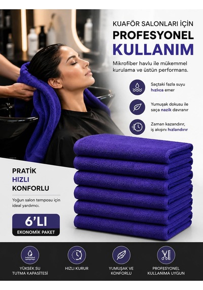6Lı Paket Boya Tutmayan Mikrofiber El Yüz Spor Kuaför Havlusu 50X (535744741)