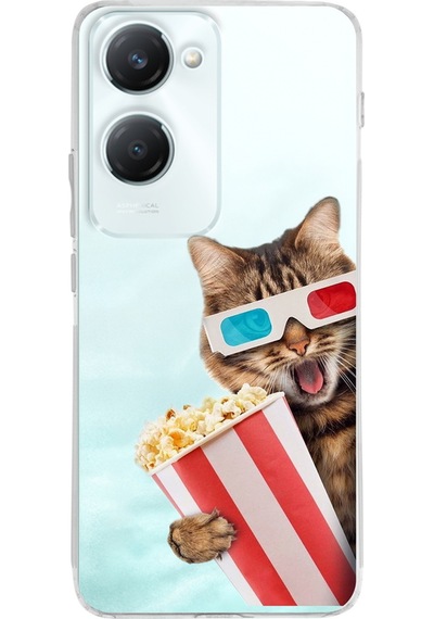 Vivo Y18 İle Uyumlu Kedi 1 Baskılı Kamera Korumalı Şeffaf Kılıf Şeffaf