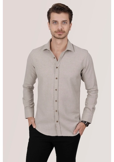 Sütlü Kahve Slimfit Düz Oduncu Erkek Gömlek Yeşil