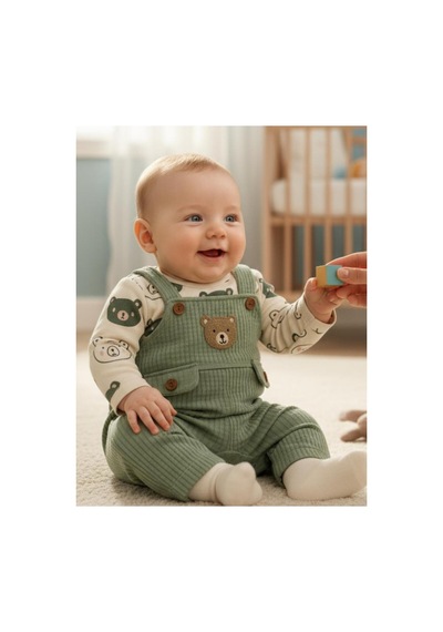 Altıntaş Baby Ayı Nakışlı Bebek Tulum Yeşil Yeşil