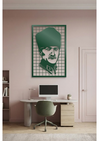 Mustafa Kemal Atatürk Metal Duvar Tablosu - Duvar Sanatı - Duvar Dekoru - Yeşil