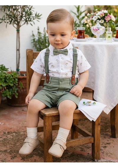 Civil Baby Papyonlu Askılı 6-18 Ay Takım - Haki Açık Haki