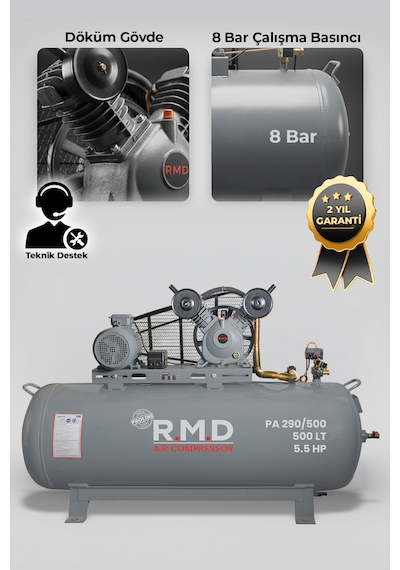 R.m.d Kompresör Hava Kompresörü Pistonlu 500 Lt 2 Kafa 8 Bar 5.5 Hp I Paı290ı500