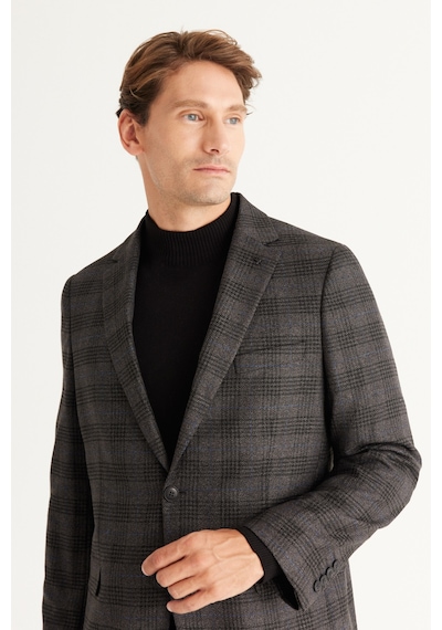 AC&Co / Altınyıldız Classics Erkek Sıyah Lacı Comfort Fit Rahat Kesim Mono Yaka Desenli Ceket Sıyah Lacı AC&Co / Altınyıldız Classics Erkek Sıyah Lacı Comfort Fit Rahat Kesim Mono Yaka Desenli Ceket Sıyah Lacı