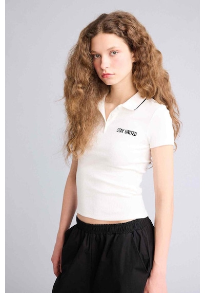 Defacto Fıtted Polo Yaka Ribana Tişört H1086ax26spwt32 Beyaz-wt32