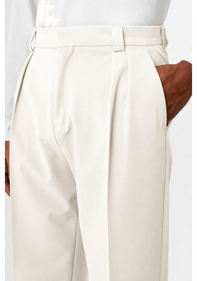 Antioch Yüksek Bel Pileli Relaxed Fit Baggy Erkek Pantolon Beyaz