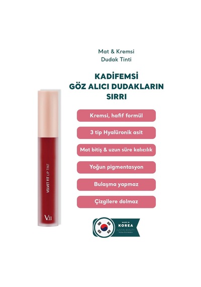 Viı Velvet Fit Lip Tint, Melted Cherry, 4,7g - Mat Ve Kremsi Dudak Tinti Çok Renkli