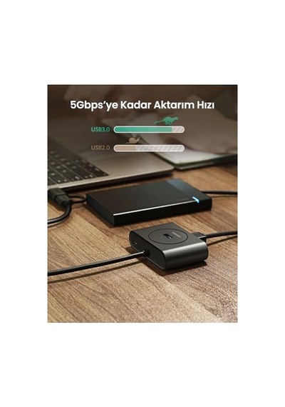 Ugreen Usb A/usb C To 4 Port Usb 3.0 Hub Çoklayıcı Siyah 1 Metre