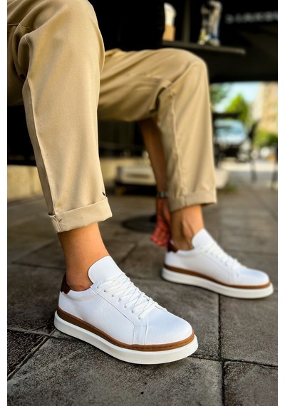 Aymood Mn979 - Santoni Gbt Spor Erkek Ayakkabı Beyaz/taba