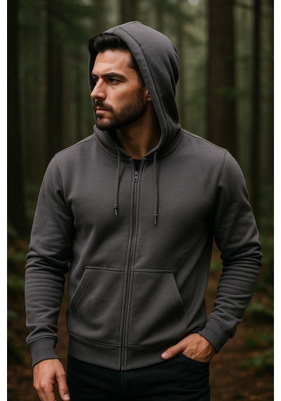 Erkek Kapüşonlu Pamuklu Sweatshirt Hırka Fermuarlı Rahat Kalıp Basic Hırka Çok Renkli