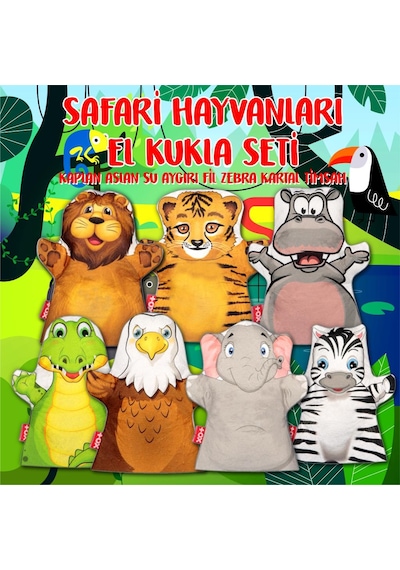 7 Parça Tox Safari Hayvanlar El Kukla Set Eğitici Oyuncak