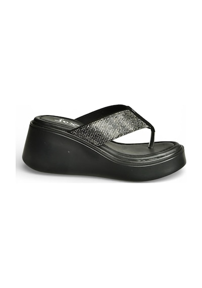 Fox Shoes Y973525409 Siyah Taş Detaylı Parmak Arası Kalın Tabanlı Kadın Terlik