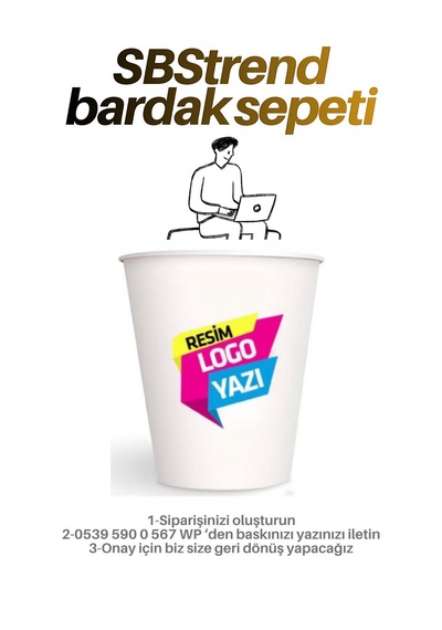 Firmaya Kişiye Özel Baskılı Logo Baskı Tasarım Kalın Gramaj Tek Kullanım 7 Oz 100 Adet Karton Bardak