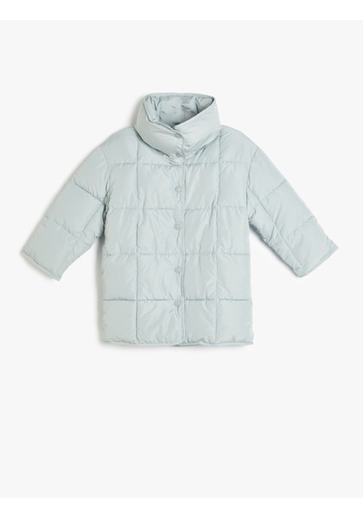 Koton Oversize Şişme Mont Çıtçıt Dik Yaka Detaylı Kapitone Mavi 5wkg00030aw Mavi