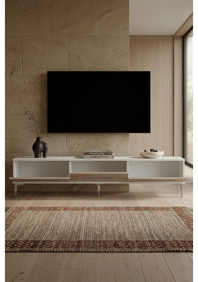 Tsa1815bt İda Tv Sehpası Beyaz-traverten 180cm Beyaz - Traverten