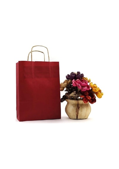 Büküm Saplı Kraft Kağıt Çanta Karton Hediyelik Poşet Torba Bordo 4 x 25'li 31 x 41 CM