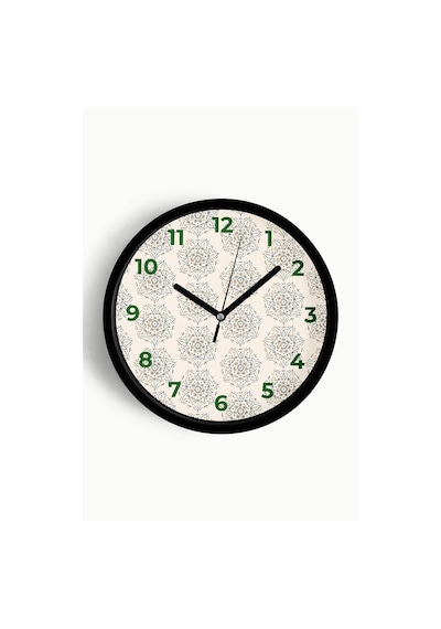 Mandala Tarzı Çiçek Çizimi Modern Duvar Saati - 25cm - Önü Camlı Siyah Kasa - Sessiz Mekanizma-jh0850 Siyah