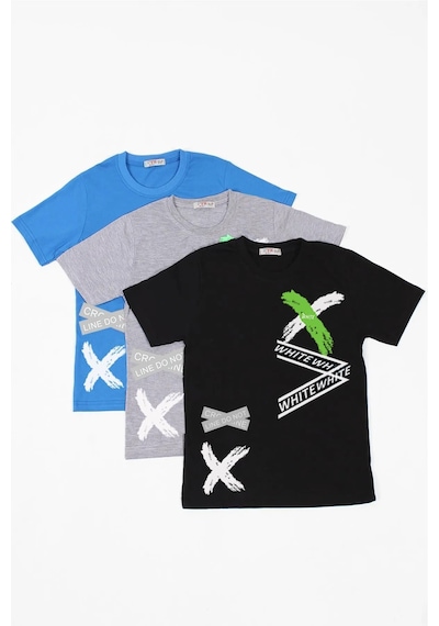 Fyk Kids 3'lü, Baskılı X Collection Erkek Çocuk Siyah Gri Mavi T-shirt Çok Renkli