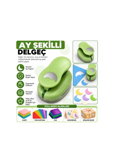 Ay Şekilli Orta Boy Şekilli Delgeç Kağıt Fon Kartonu Eva Delgeç Scrapbook Hobi Delgeci Çok Renkli