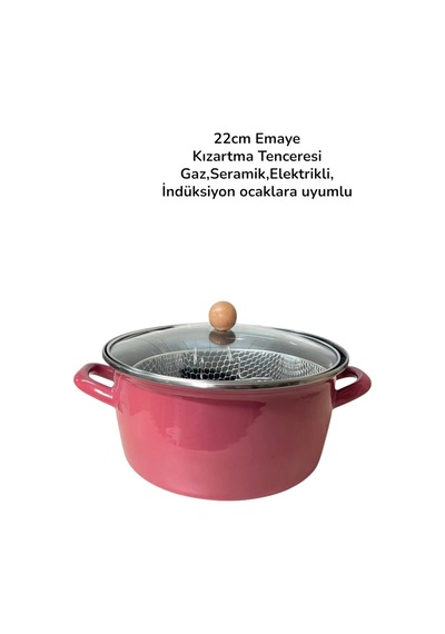 Lüks Emaye Kızartma Tenceresi 22 Cm Pembe