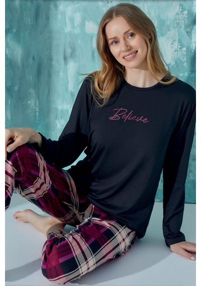Cotonhause Kadın Uzun Kol Siyah Pijama Takımı C5t0n9o02-12 001