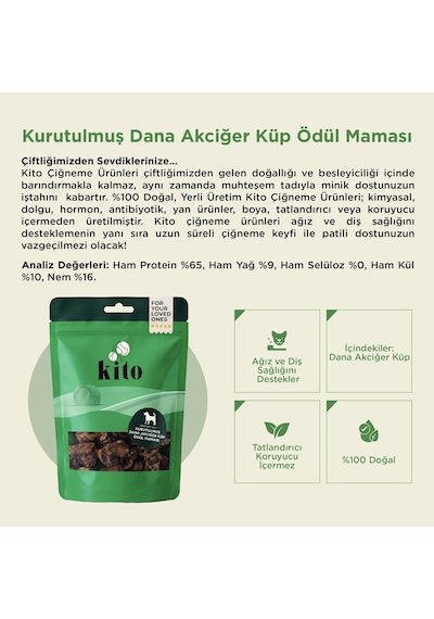 Kito Dana Akciğer Küp Atıştırmalık Doğal Glutensiz Organik Köpek Ödül Maması 100 G