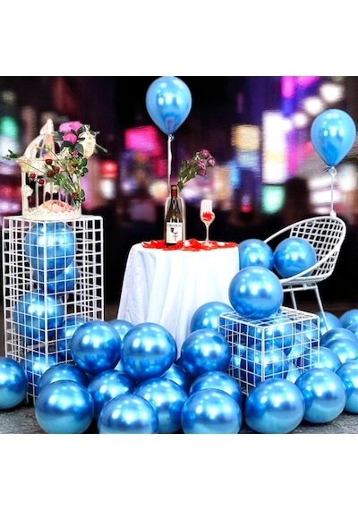 Ultra Yüksek Kalite 50 Adet Koyu Mavi Krom Balon Aynalı Parlak Metalik Balon Krom Koyu Mavi Balon MAVİ