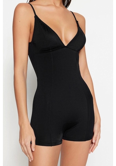 Ersefa Kadın Moda Atma Kap Askılı Brief Yaka Kırmızı Düz Bralette Askılı Siyah
