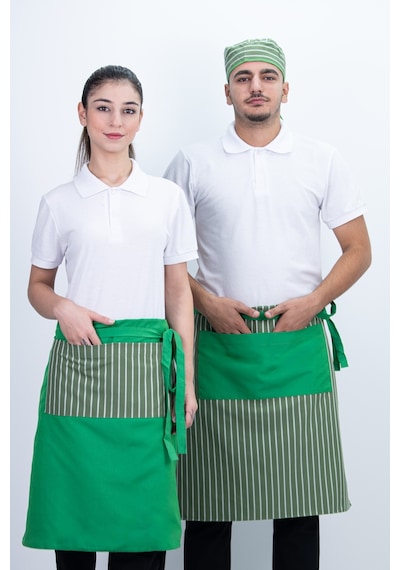 Çizgili Unisex Boydan Ayarlanabilir Cepli Önlük Çok Renkli