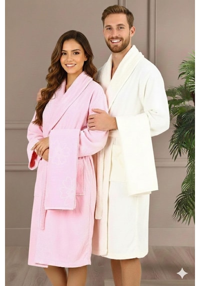 Özdilek Vega Aile Bornoz Seti Krem-pembe Renkli