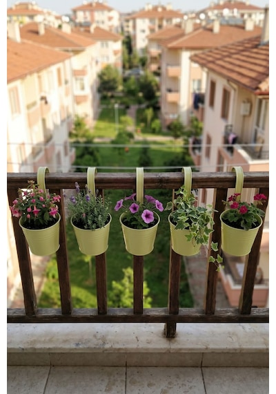5'li Askılı Çok Amaçlı Dekoratif Galvaniz Saksı Kova Açık Yeşil