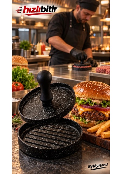 Bymyhand Döküm Hamburger Ve Köfte Kalıbı Hamburger Press Şekillendirici Pratik Köfte Yapma Aparatı Siyah