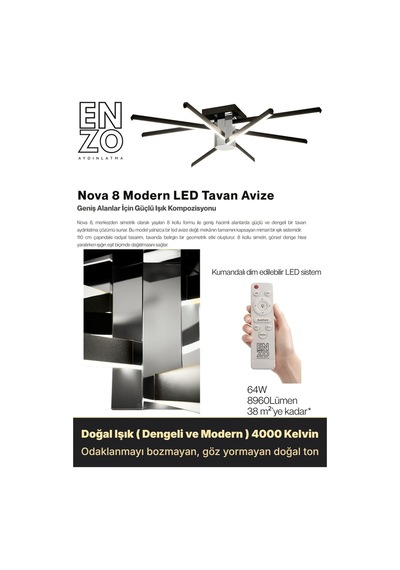 Nova 8 Silver Led Tavan Avize Kumandalı Dim Edilebilir Aşağı Işık Diğer