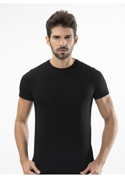 Türen 164 Likralı Erkek T-shirt-sıyah Siyah