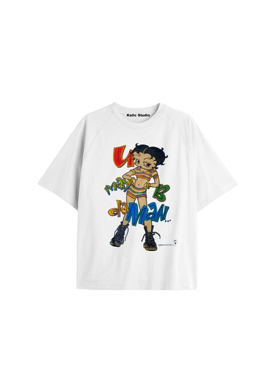 Kalic Studio Betty Boop Oversize T-shirt Beyaz Turkuaz