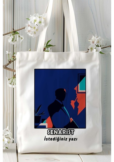 Art Hediye Senarist Baskılı Bez Omuz Çantası Kişiye Özel Model 2 Çok Renkli