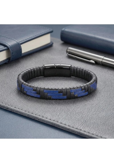 Moncuk Design Mavi Ve Siyah Deri Örgü Ve Çelik Bileklik 33513b9d2 Açık Mavi
