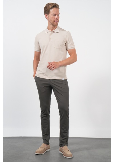 Bej Polo Yaka Kısa Kol Cepli Comfort Fit Pamuklu Tişört 1011260155