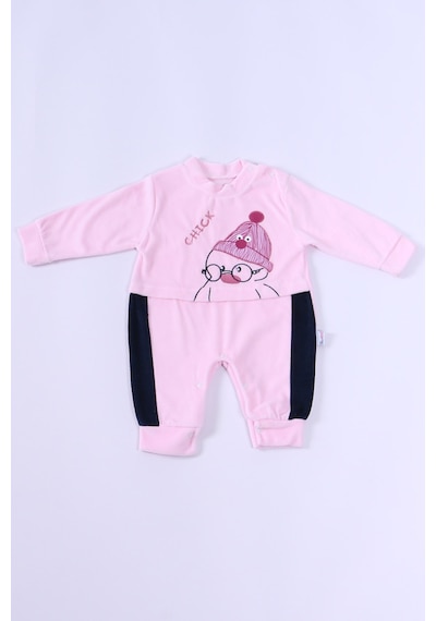 Hçm Bebek Kadife Tulum Uzun Kollu Çıtçıtlı Baskılı D5 Toz Pembe