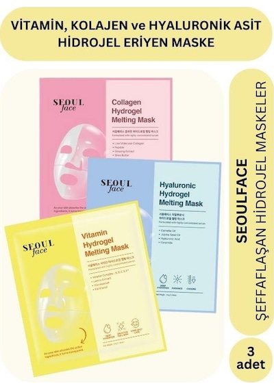 Dermal Vitamin Kolajen Ve Hiyalüronik Asit Özlü Hydrojel Şeffaflaşan Eriyen Maske 34g 3 Adet