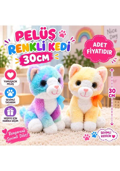 Ticaret Peluş 30cm Renkli Kedi Adet Fiyatıdır Najmaddin