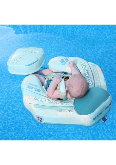 Mambobaby Yüzme Simidi - Green Seashell, Emniyetli, Gölgelikli Ve Ayak Destekli