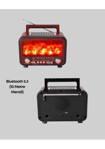Solar Şarjlı Şömine Işıklı Bluetooth Hoparlör Radyo, Usb, Tf Kart Destekli Radyo