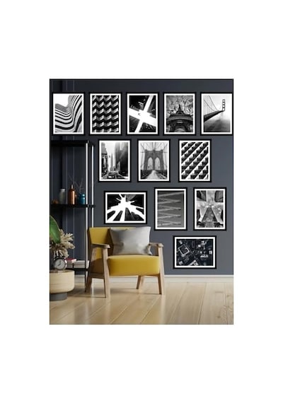 Dekorize Mdf Tablo Seti 12 Parça 3mm - Siyah Beyaz Salon Oturma Yatak Odası Için Duvar Dekoru, Model3 Room7