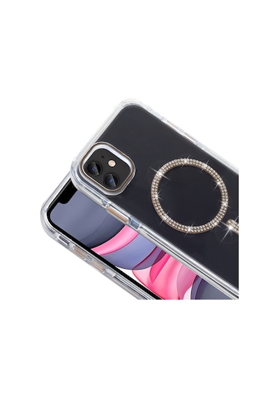 Apple Uyumlu iPhone 11 Kılıf Taşlı Tasarım M-safe Şarj Özellikli Mkst Koment Silikon Kapak - Gold Altın